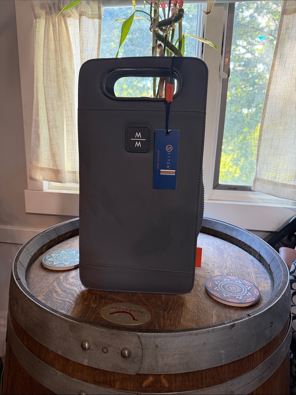 Stitch Gray Wine Carrier with Built-In Handle